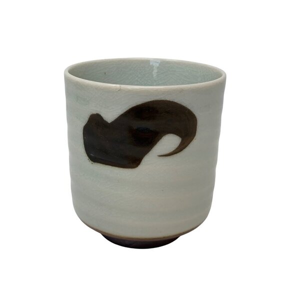 Handcrafted Japanese Ceramic Vase Calligraphy Abstract Brush Art Brown Neutral - Picture 4 of 9
